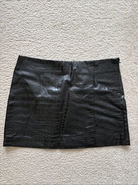 Mango Black Faux Croc Mini Skirt